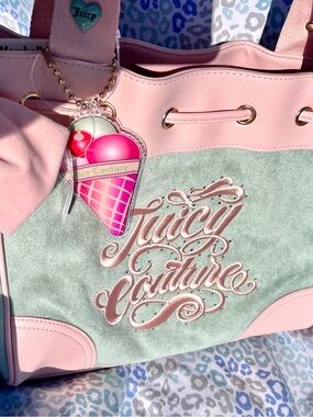 New Pink Green Juicy Couture Purse Daydreamer Tote Bag Handbag Ice Cream Charm